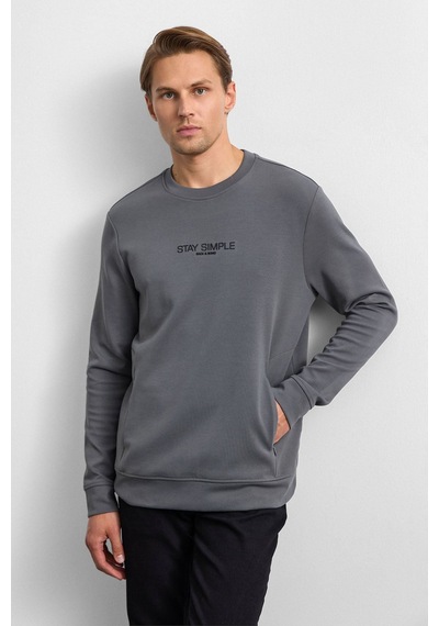 Backandbond Antrasit Bisiklet Yaka Gizli Fermuarlı Sweatshirt