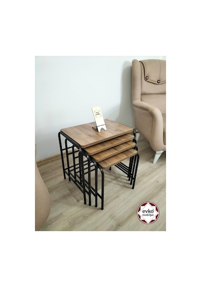 Evko Mobilya Buket Sehpa, 4'lü Zigon Sehpa, Servis Sehpası, Iç Içe Geçen Sehpa, Ahşap Sehpa, Dikdörtgen Sehpa Ceviz