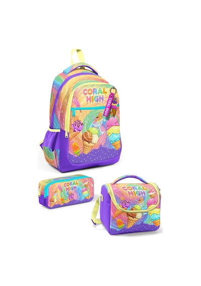 Coral High Kids Milka Dondurma Desenli 3 Lü Okul Çanta Seti Set0133254 Mor - Açık Pembe