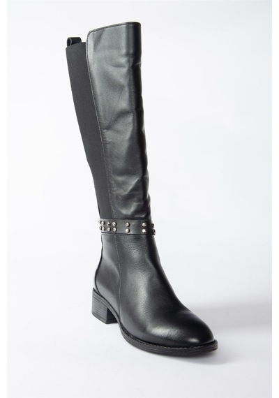 Fox Shoes Siyah Hakiki Deri Arkası Streç Dalgıç Kumaş Kadın Çizme N555705503 Siyah