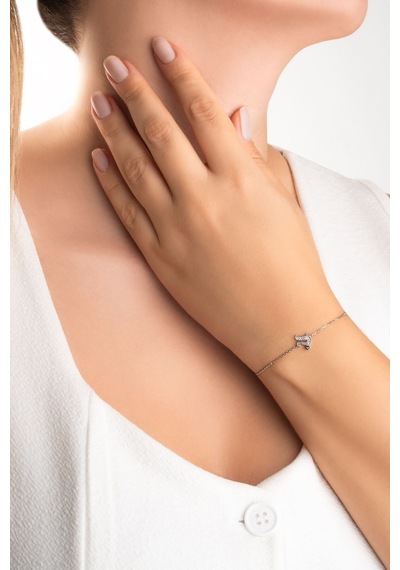 U Harfi 18 Ayar Beyaz Altın Kaplama 19 Cm Gümüş Nazar Bileklik 25136907
