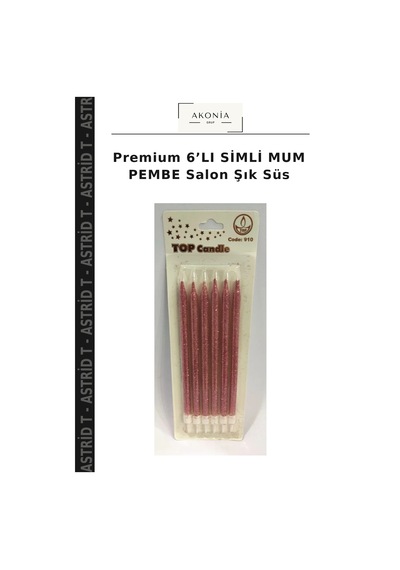 Premium 6 Lı Simli Mum Pembe Salon Şık Süs