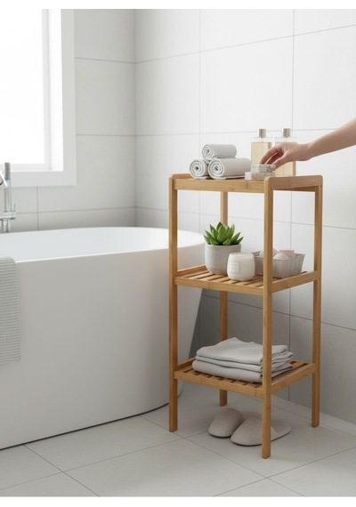 Bambu 3 Katlı Çok Amaçlı Raf - Dikey Ayakkabılık Havluluk Banyo Rafı Açık Kahverengi Bambu 3 Katlı Çok Amaçlı Raf - Dikey Ayakkabılık Havluluk Banyo Rafı Açık Kahverengi