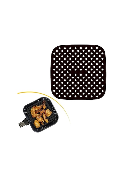 Siyah Isıya Dayanıklı Yıkanılabilir Silikon Fırın Ve Airfryer Kare Model Pişirme Matı 21,5 Cm Bx40