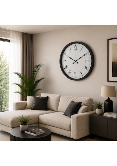 Siyah Elegance Büyük Boy 80 Cm Metal Duvar Saati