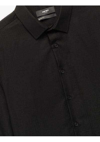 Koton Slim Fit Yarım İtalyan Yaka Uzun Kollu Gömlek Siyah 6wam60157hw Siyah Koton Slim Fit Yarım İtalyan Yaka Uzun Kollu Gömlek Siyah 6wam60157hw Siyah