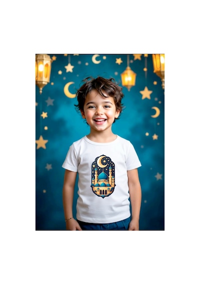 Stil-x Ramazan Bayramı Baskılı Erkek Çocuk Tshirt, %100 Pamuklu Kumaş Beyaz-7