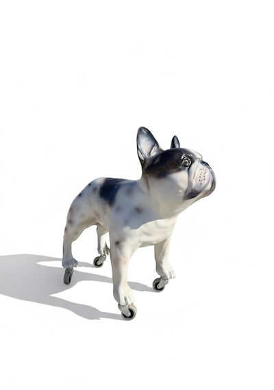 Dev Boyut 60 Cm Tekerlekli French Bulldog Heykeli - Lüks Zemin Dekorasyonu