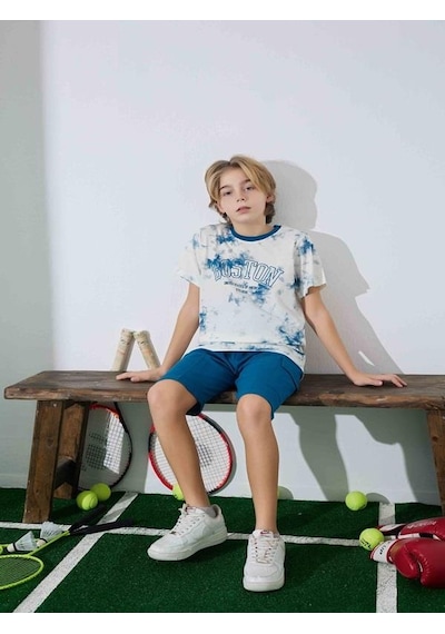 Kıpırık Baby Erkek Çocuk Mavi Desenli Şortlu Pijama Takımı-1261 Mavi