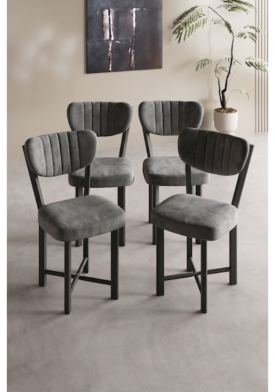 Sandalye 4 Adet Baby Face Kumaş Metal Ayak Modern Mutfak Sandalyesi Cafe Balkon Ofis Elma Çok Renkli