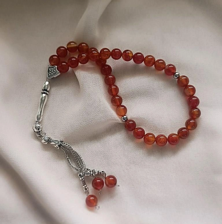 Tesbih 33 Lü 08 Mm Doğal Taş Akik Sardoniks Tesbih