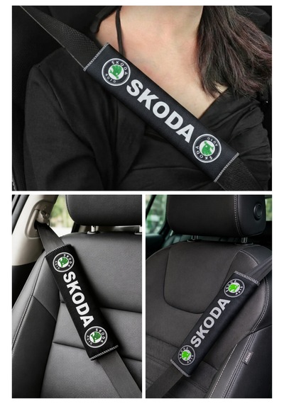 Skoda Araçlar İçin Dijital Baskılı Siyah Emniyet Kemer Pedi 2 Li Set