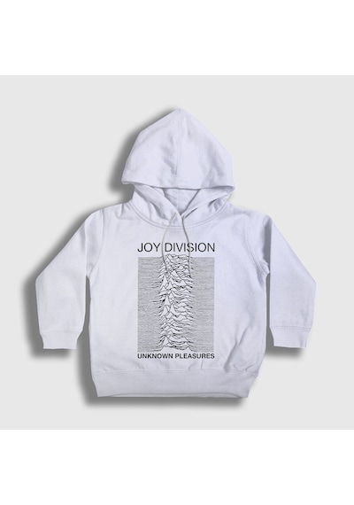 Presmono Unisex Çocuk Unknown Pleasures Joy Division Kapüşonlu Sweatshirt Beyaz