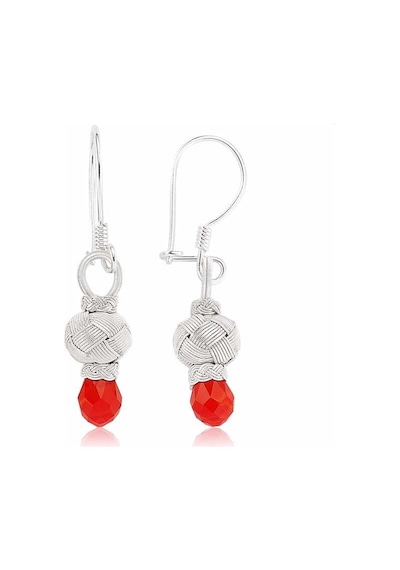 Gümüş Kırmızı Taşlı Kazaz Kadın Küpe 14 MM-Gümüş
