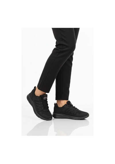 Walkway Siyah Fileli Hafif Bağcıklı Unisex Spor Ayakkabı 2029 G