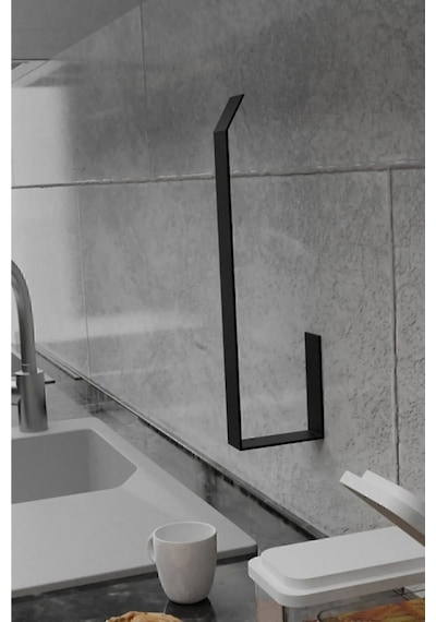 Metal Siyah Kağıt Rulo Havluluk, Peçetelik, Yapışkanlı Tasarım, Banyo Askısı Siyah Metal Diğer