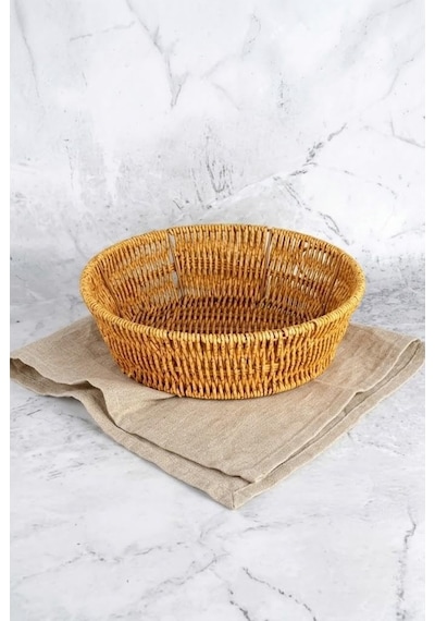 Yuvarlak Rattan Ekmek Sepeti 24.5x7 Cm - El Örmesi Hasır Meyvelik Ve Sunum Sepeti Diğer
