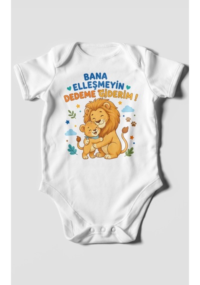 Morivokids Bana Elleşmeyin Dedemle Giderim Kısa Kollu Bebek Body %100 Pamuk Beyaz