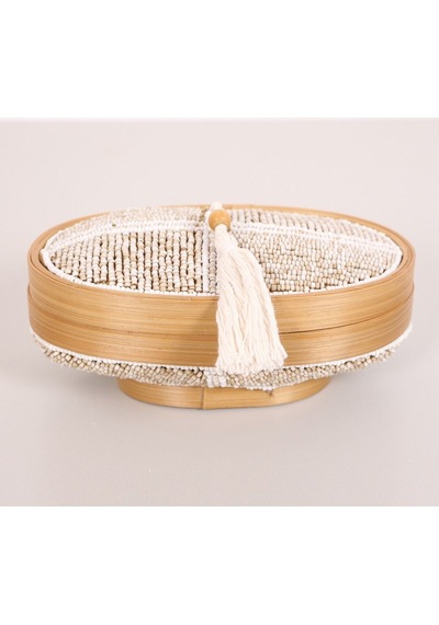 Bali Boncuklu Bambu Oval Saklama Kutusu 20x12 X10 Cm