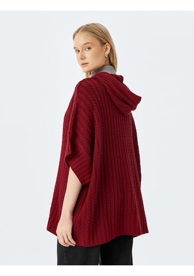 Koton Oversize Triko Panço Kapüşonlu Örgü Dokulu Kısa Kollu Bordo 5wal90033ht Bordo