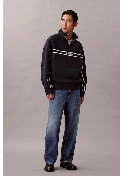 Calvin Klein Ls Cotton Spacer Strıpe Rıb Qtr Erkek Siyah Sweatshirt-12781 Siyah