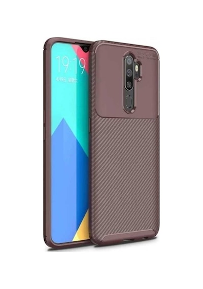 Oppo A5 2020 /a9 2020 Uyumlu Karbon Desenli Negro Silikon Kılıf Kahverengi