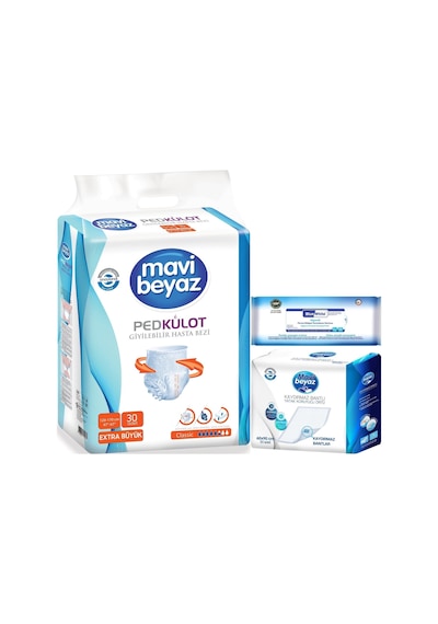 Mavi Beyaz Ped Emici Külot Hasta Bezi Xl 3 A Yatak Koruyucu+havlu XL