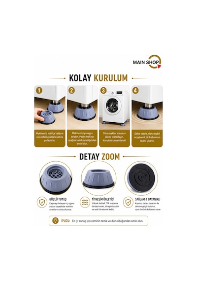 Mainshop 8 Adet Ses Ve Titreşim Azaltıcı Ayaklık Çamaşır Makinesi Ve Kurutma Makineleri M-541 Çok renkli