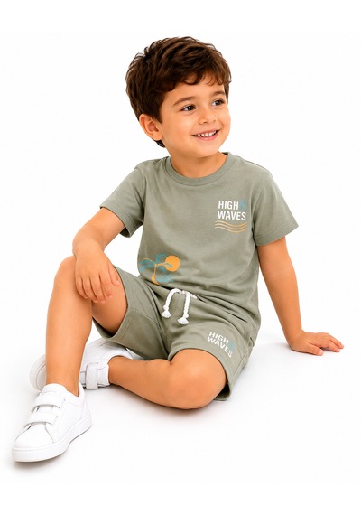 Tucankids Erkek Çocuk %100 Pamuklu İkili Takım Açık Haki Yeşil