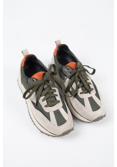 Krahe Moreno Erkek Hakiki Deri Bağcıklı Bej-haki Sneakers 001