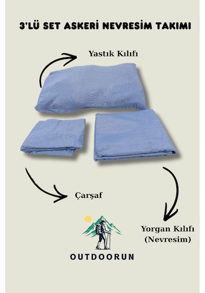 3'lü Set Askeri Nevresim Takımı Mavi