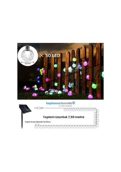 Technosmart 50 Ledli Rgb Işık 8 Modlu Solar Kristal Top Bahçe Aydınlatma Dekorasyon Güneş Enerjili