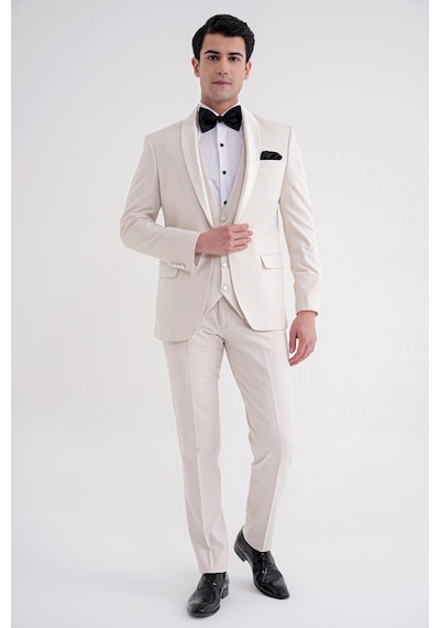 Black 069 Takım Slim Krem Krem