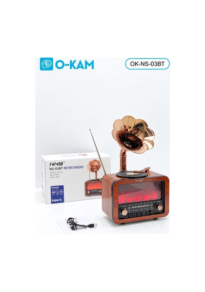 O-kam Ok-ns-03bt Bluetooth Gramofon Şömine Efektli Radyo
