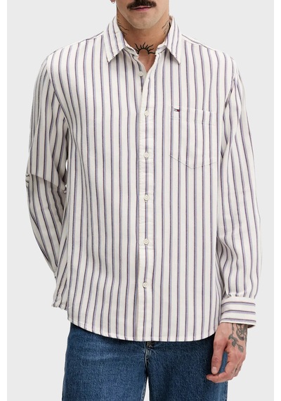 Tommy Jeans Çizgili % 100 Pamuk Relaxed Fit Uzun Kollu Gömlek Erkek Gömlek Dm0dm22406 Ybh Beyaz