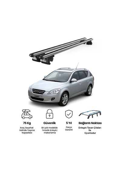 Venüs Kia Cee'd Sportywagon 2006-2012 Uyumlu Gri Ara Atkı Port Bagaj Tavan Barı