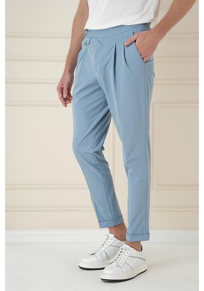 Efor Comfort Fit Beli Tokalı Çift Pileli Havacı Mavi Jogger Pantolon P 1172 Mavi