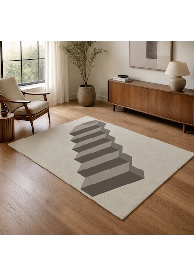 Kartela Halı Basamak Merdiven Desenli Modern Halı Açık Gri Kaymaz Taban 160x240 Cm