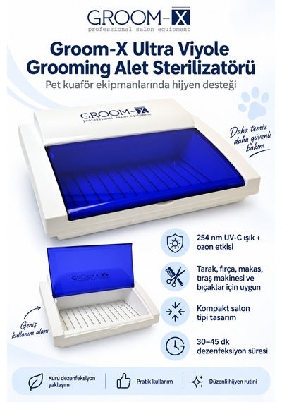 Groom-x Uv-c Ozon Etkili Pet Kuaför Makas Tarak Ve Tıraş Aleti Sterilizatör Cihazı