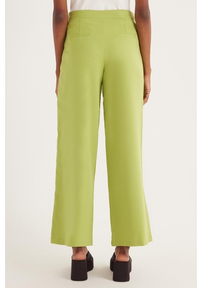 Tudors Kadın Standart Fit Geniş Paça Yeşil Double Pantolon-34966 Yeşil