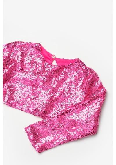 Le Mabelle Fuşya Uzun Kollu Pullu Kız Çocuk Crop Bluz Fuşya