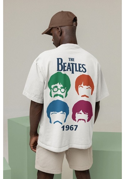 1967 The Beatles Müzik Grubu Baskılı Unisex Oversize Tişört Beyaz