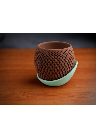 3d Baskı Küre Saksı - Kafes Dokulu İki Parçalı Dekoratif Saksı - Kahverengi-mint 54358769