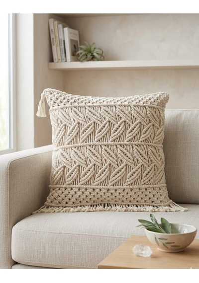 Boho-chic Makrome Kırlent Kılıfı 40x40 Cm Doğal Ve Özgün Tasarım Diğer