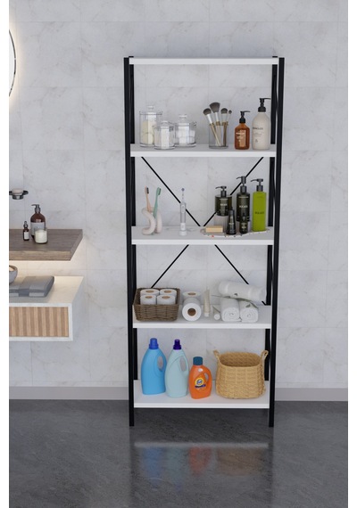 Titan Banyo Rafı Dekoratif Çok Amaçlı Raf Havlu Deterjan Rafı 150x60cm Beyaz Beyaz
