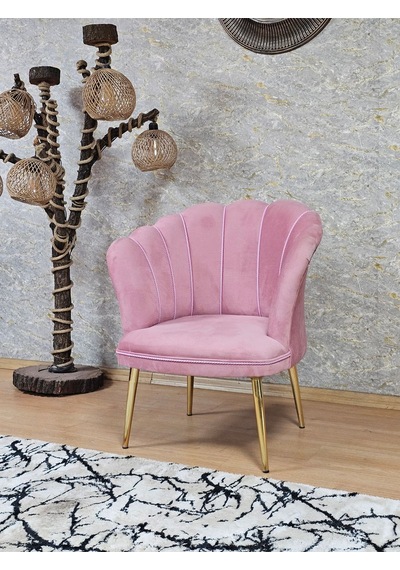 Zafir Tekli Papatya Çay Seti Koltuk Gold Sivriltme Ayak, Balkon, Salon, Ofis, Koltuk Takımı, Tekli Berjer Pembe
