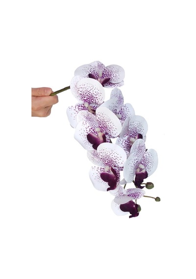 4lü Set Yapay Çiçek Beyaz Mor Çilli Islak Orkide Ve 2 Adet Orkide Yaprağı Gerçeksi Doku Uzun Dal 90cm