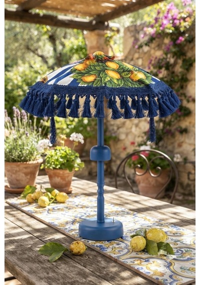 Missidea Limona Blue Bohem Ledli Bali Şemsiyesi Mavi