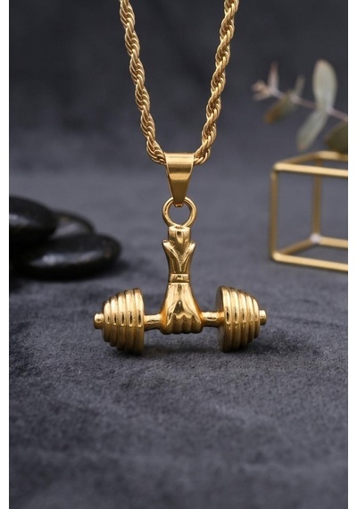 Dumbell Kolye Paslanmaz Çelik Zincir Altın Kaplama 902882