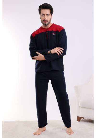 Wordex Falkon 7204 Polar Kışlık Erkek Ev Pijama Takımı Uyku Takımı Lacivert
